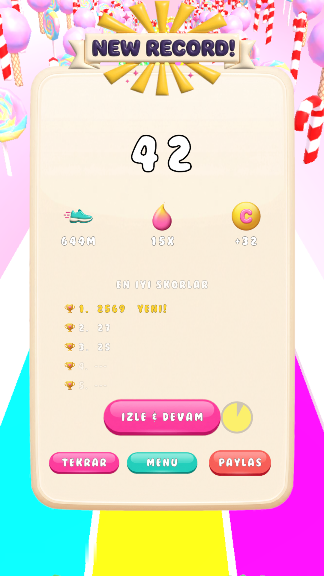 Culer game over screenshot with leaderboard